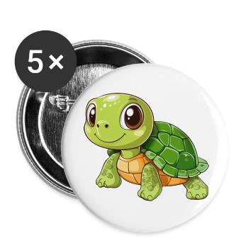 Land turtle, cute turtle, cartoon - Buttons small 1''/25 mm (5-pack) - white - Front
