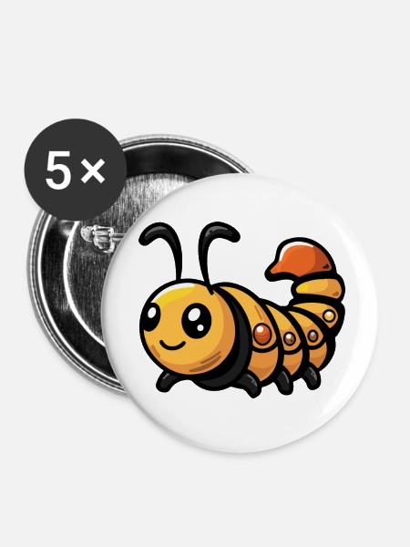 Wurm Comic - Buttons klein 25 mm (5er Pack) - Weiß