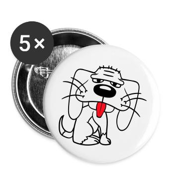 Dog Sitting Funny Cute Sticking Tongue Out Comic - Buttons small 1''/25 mm (5-pack) - white - Front