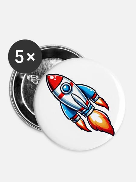 rakete - Buttons klein 25 mm (5er Pack) - Weiß