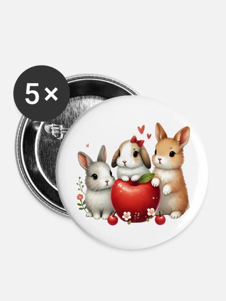 Rabbit - Buttons klein 25 mm (5er Pack) - Weiß