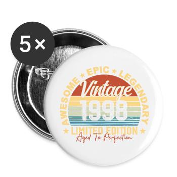 Rétro 1998 Vintage Anniversaire 1998 Cadeau 1998 - Lot de 5 petits badges (25 mm) - blanc - Devant