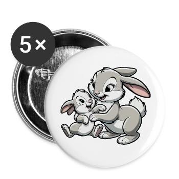 Mère lapin avec enfant gambadant gris - Lot de 5 petits badges (25 mm) - blanc - Devant