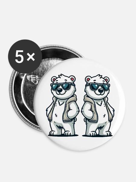 Eisbär Comic - Buttons klein 25 mm (5er Pack) - Weiß