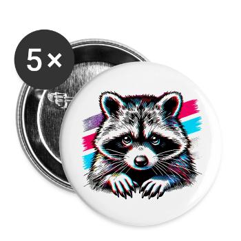 Waschbär - Buttons klein 25 mm (5er Pack) - Weiß - Vorne