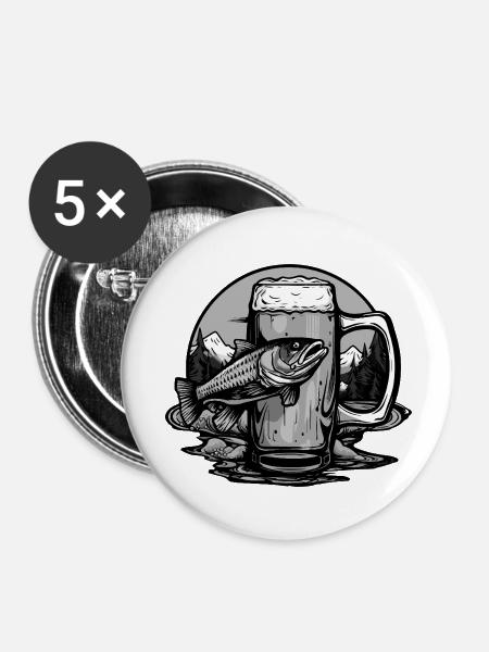 Bierglas Angeln - Buttons klein 25 mm (5er Pack) - Weiß