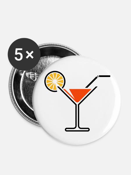 Cocktail / Cocktailglas / Martini + (Orange) - Buttons klein 25 mm (5er Pack) - Weiß