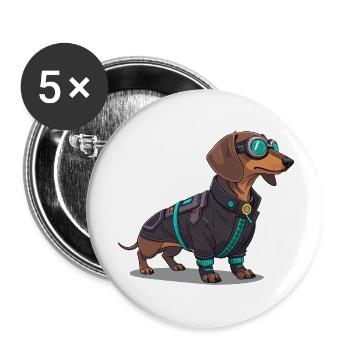 Cyberpunk Dog in Tech Suit - Buttons small 1''/25 mm (5-pack) - white - Front