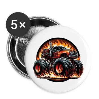 Monster truck fiery - Buttons small 1''/25 mm (5-pack) - white - Front