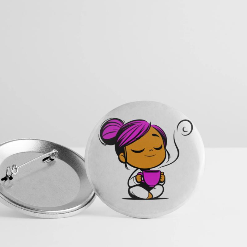 Tassmine enspannt mit einer Tasse Tee oder Kaffee Buttons klein 25 mm (5er Pack)