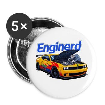 Muscle Car en cours de travail par un mécanicien - Lot de 5 petits badges (25 mm) - blanc - Devant