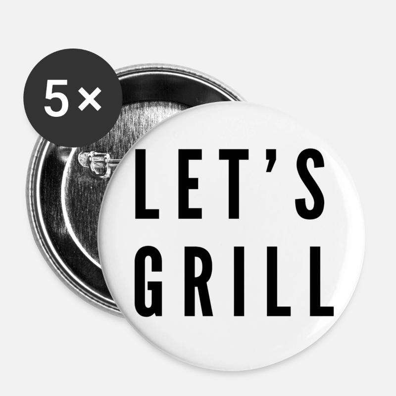 LET'S GRILL - Buttons klein 25 mm (5er Pack) - Weiß