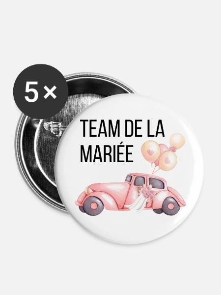 Brautteam - Hochzeitsauto - Buttons klein 25 mm (5er Pack) - Weiß