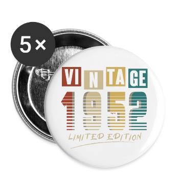 1952 Vintage 1952 Born in 1952 Birthday. Year 2 - Buttons small 1''/25 mm (5-pack) - white - Front