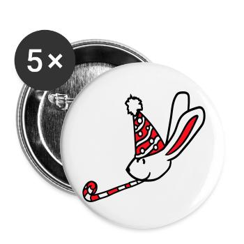 Lapin Anniversaire Années Vieux Cadeau Serviette Chapeau de fête - Lot de 5 petits badges (25 mm) - blanc - Devant