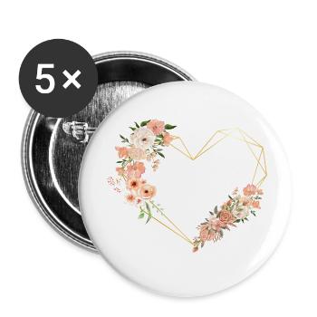Blumen Goldenes Herz Brief - Buttons klein 25 mm (5er Pack) - Weiß - Vorne