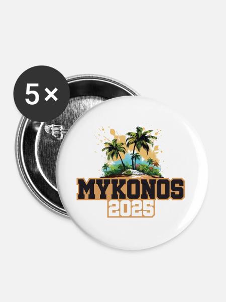 Mykonos 2025 Palmen - Buttons klein 25 mm (5er Pack) - Weiß