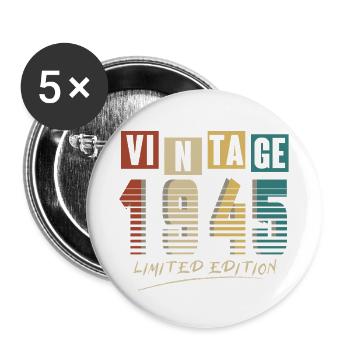 1945 Vintage 1945 né en 1945 anniversaire. Année 2 - Lot de 5 petits badges (25 mm) - blanc - Devant