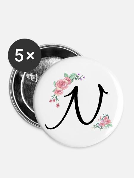 Buchstabe n Blumen - Buttons klein 25 mm (5er Pack) - Weiß