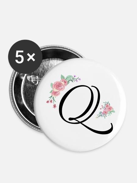 Buchstabe q Blumen - Buttons klein 25 mm (5er Pack) - Weiß