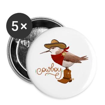 Kiwi Vogel im Cowboy Style mit Boots und Hut - Buttons klein 25 mm (5er Pack) - Weiß - Vorne