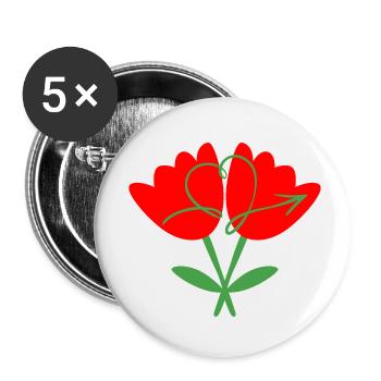 Les deux fleurs rouges, l'union de l'amour - Lot de 5 petits badges (25 mm) - blanc - Devant