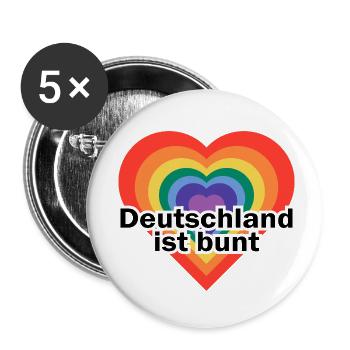 Deutschland ist bunt Herz in Regenbogen Farben - Buttons klein 25 mm (5er Pack) - Weiß - Vorne