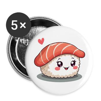 Kawaii Sushi mit Herz – Niedliches Anime Design - Buttons klein 25 mm (5er Pack) - Weiß - Vorne