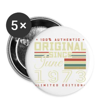 Geburtstagsgeschenk Juni 1973, Geschenk Juni 1973 - Buttons klein 25 mm (5er Pack) - Weiß - Vorne