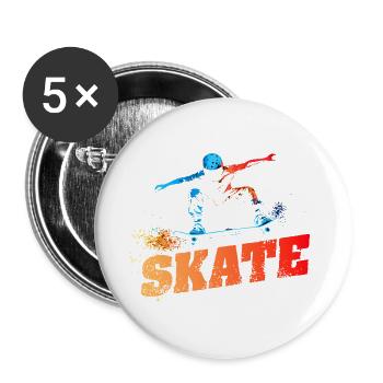 SKATE - Urban-Retro-Design - Buttons klein 25 mm (5er Pack) - Weiß - Vorne