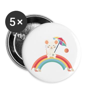 Souris joyeuse avec parapluie sur l’arc-en-ciel - Lot de 5 petits badges (25 mm) - blanc - Devant