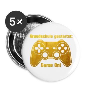 Inscription - Game On - Console de jeux - couleur or - Lot de 5 petits badges (25 mm) - blanc - Devant