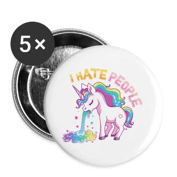 I Hate People Unicorn Puking Rainbow Funny - Buttons small 1''/25 mm (5-pack) - white - Front