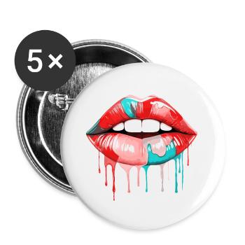 Lèvres Rouge à lèvres coloré Embrasser les lèvres Pop Art Art - Lot de 5 petits badges (25 mm) - blanc - Devant