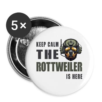 Rottweiler – Conception Keep Calm - Lot de 5 petits badges (25 mm) - blanc - Devant