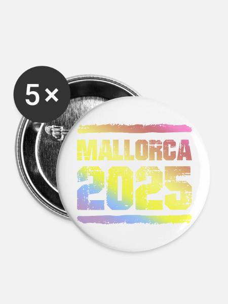 Mallorca 2025 Bunt - Buttons klein 25 mm (5er Pack) - Weiß