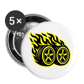Flamme de pneu de voiture - Lot de 5 petits badges (25 mm) - blanc - Devant