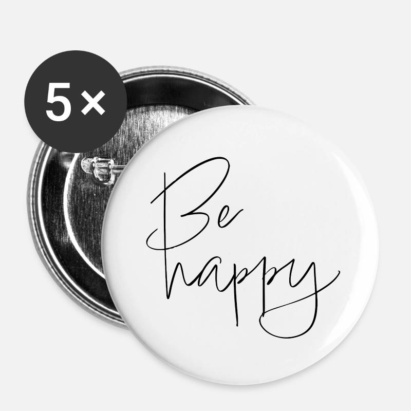 Be happy - Buttons small 1''/25 mm (5-pack) - white