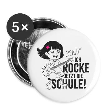 Yeah! Ich rocke jetzt die Schule - Buttons klein 25 mm (5er Pack) - Weiß - Vorne