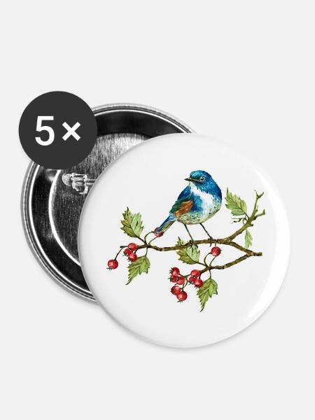 Bunter Vogel - Buttons klein 25 mm (5er Pack) - Weiß