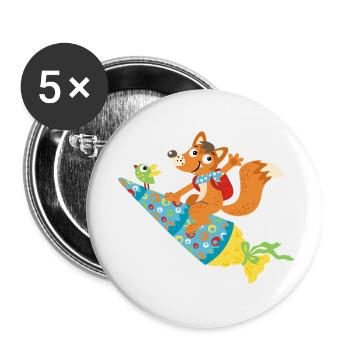 Einschulung Fuchs, Hurra ich bin ein Schulkind! - Buttons klein 25 mm (5er Pack) - Weiß - Vorne