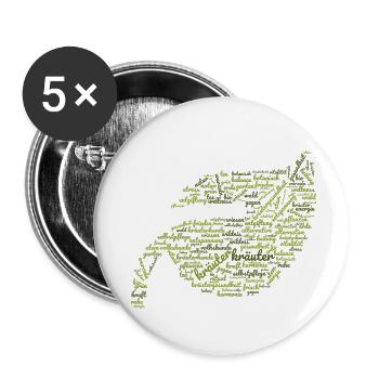 Le pouvoir des herbes – Nuage de mots en forme de feuille - Lot de 5 petits badges (25 mm) - blanc - Devant