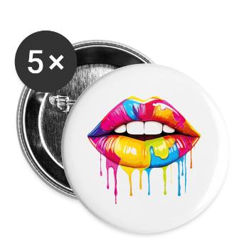 Lèvres Rouge à lèvres coloré Embrasser les lèvres Pop Art Art - Lot de 5 petits badges (25 mm) - blanc - Devant