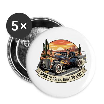 Retro Muscle Car mit Sonnenuntergang - Buttons klein 25 mm (5er Pack) - Weiß - Vorne