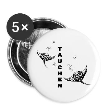 Tauchen – Tribal Manta Rochen Design - Buttons klein 25 mm (5er Pack) - Weiß - Vorne