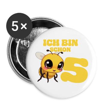 5th Birthday Bee Children's Birthday Party - Buttons small 1''/25 mm (5-pack) - white - Front