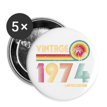 Retro-Design im 70er-Jahre-Stil - Buttons klein 25 mm (5er Pack) - Weiß - Vorne