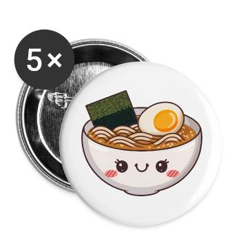 Joli bol de ramen kawaii - Lot de 5 petits badges (25 mm) - blanc - Devant