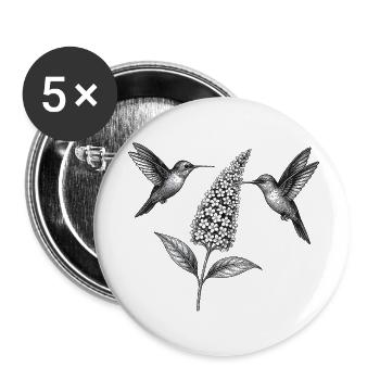 Kolibris mit Blume Boho Cottagecore - Buttons klein 25 mm (5er Pack) - Weiß - Vorne