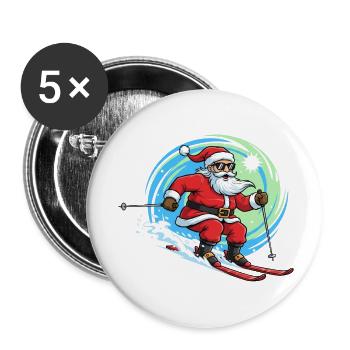Christmas Man Skiing Winter Fun - Buttons klein 25 mm (5er Pack) - Weiß - Vorne